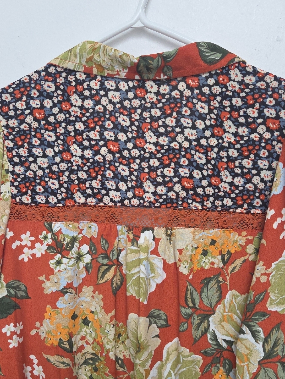 UMGEE Babydoll Teir Dress Rust Peasant Top Tunic Boho Floral Paisley Tiered Sz M - Picture 7 of 14